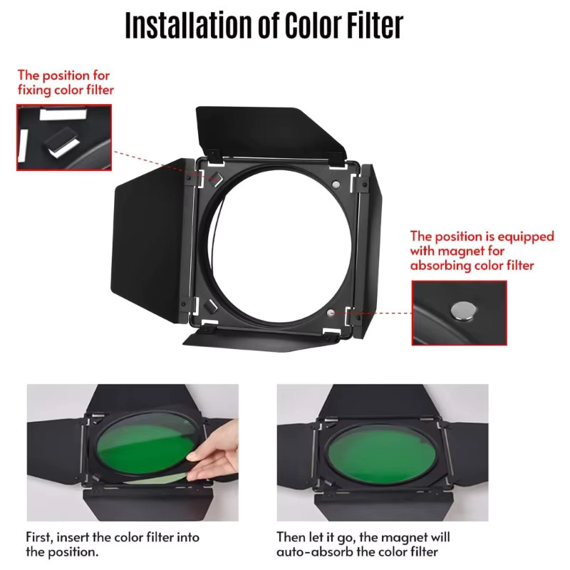 Godox BD-04 Barn Door mit Honeycomb und 4-Farben-Filter für Bowens Mount, Multicolour - Bild 2