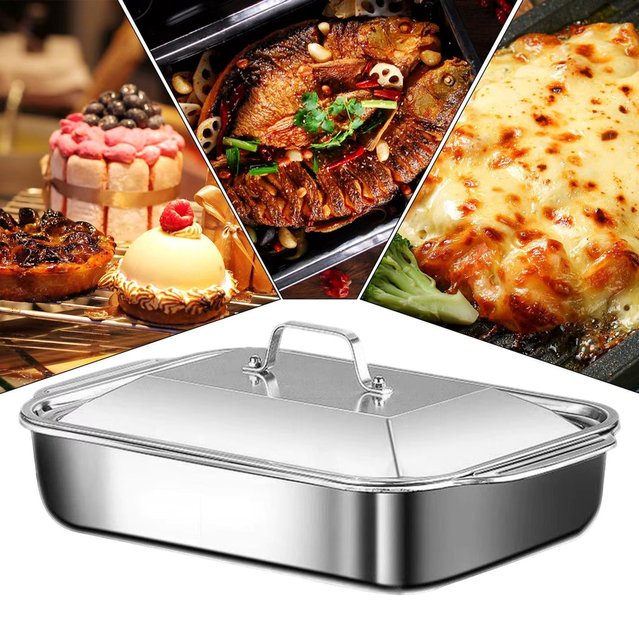 Rechteckige Edelstahl-Backform mit Deckel in Silber für Kuchen, Fisch oder Lasagne - Bild 4