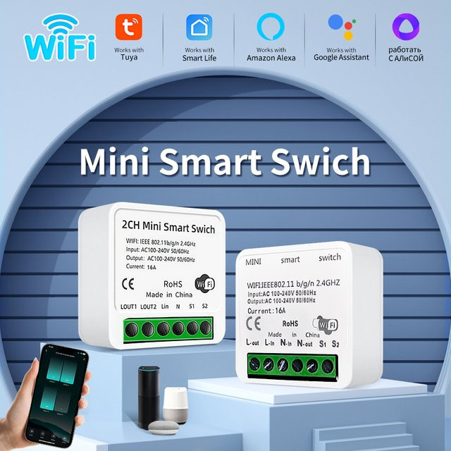 GGBEE Tuya Smart Wifi Schalter Modul in Weiß für Alexa und Google Assistant, 16A Automatisches Relais für Lichtsteuerung - Bild 1