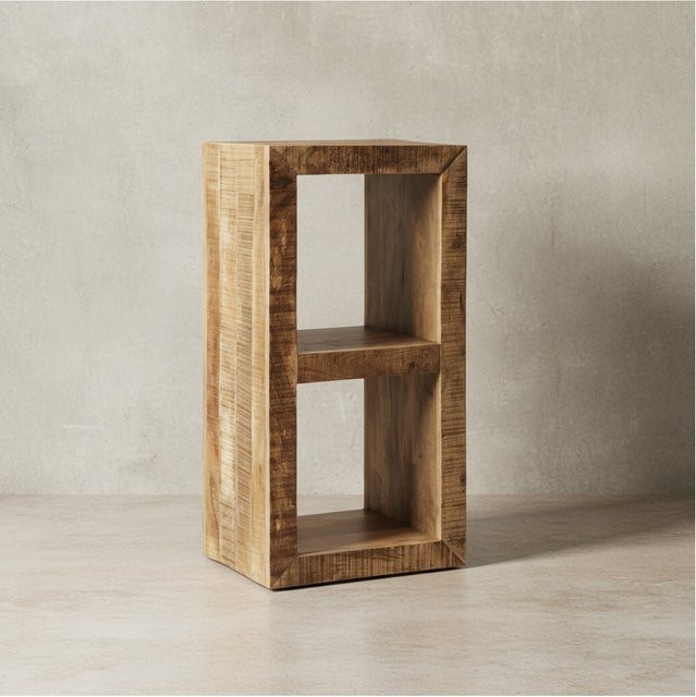 KADIMA DESIGN Holzregal EWA aus Mango-Massivholz in Braun, Rustikales Standregal im Vintage-Shabby-Look mit Cube-Form und 2 Innenräumen, B/T/H: 90 x 35 x 45 cm - Bild 1