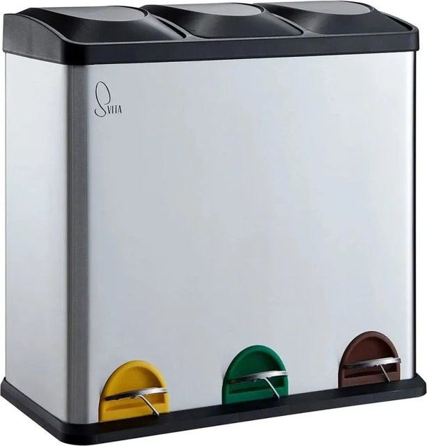 Svita TC3X20 Treteimer für Mülltrennung aus Edelstahl in Silber mit 60 l Fassungsvermögen - Bild 1