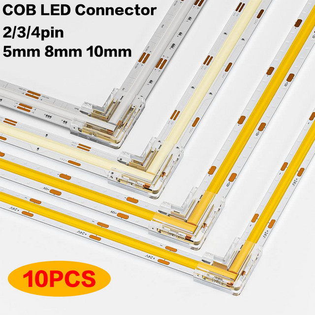 YSRSAI L-förmige Eckverbinder für COB-LED-Streifen, 10er Set, transparent, für 2/3/4-polige LED-Bänder (RGB, CCT) - Bild 1