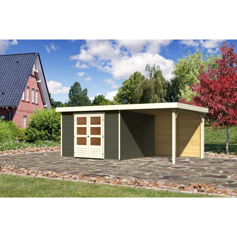 Karibu Holz-Gartenhaus Boras mit Flachdach in Terragrau, B: 302 cm, T: 298 cm, H: 216 cm - Bild 2