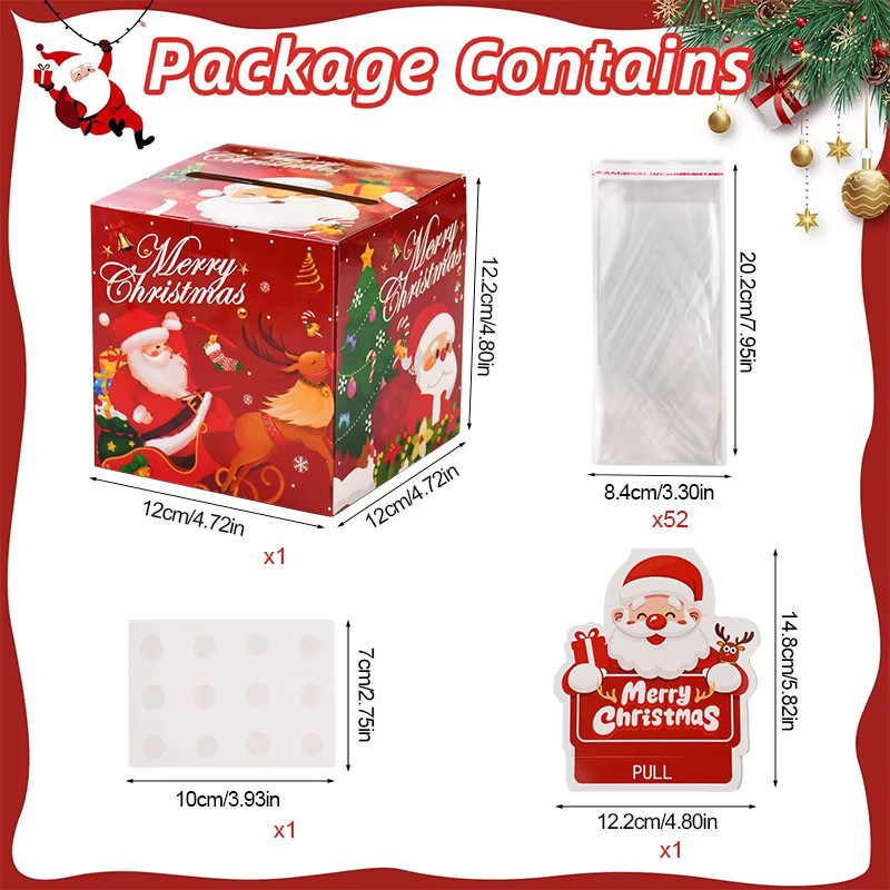 ZQNYCY Weihnachts-Geldgeschenkbox mit 52 transparenten Taschen für Bargeld, Multicolor, DIY Überraschungsbox für Kinder zu Weihnachten und Neujahr - Bild 5