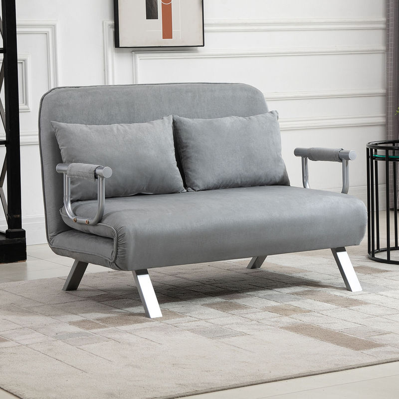HOMCOM Schlafsofa Zweisitzer aus Samt in Grau mit Bettfunktion und Kissen, B/T/H: 111 x 80 x 78 cm - Bild 2