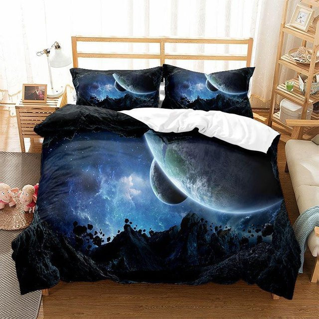 Lodestar Weltraum Galaxie Bettwäsche-Set für Kinder mit 3D-Druck, Blau/Mehrfarbig, Material: Mikrofaser-Polyester, B/H: 172 x 218 cm - Bild 1