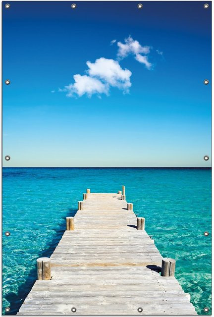 Wallario Gartenposter Steg am tropischen Meer in Blau, B: 80 cm, H: 120 cm - Bild 1