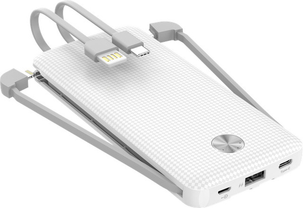 Felixx Powerbank Carbon 10.000-mAh in Weiß mit USB-A, Micro-USB, USB-C und Lightning Anschlüssen