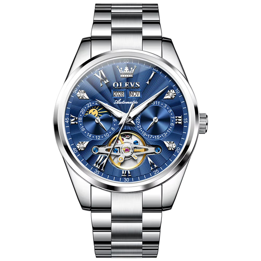 OLEVS Armbanduhr, Automatik, Edelstahl, Mondphase, Herren, Silber - Bild 6