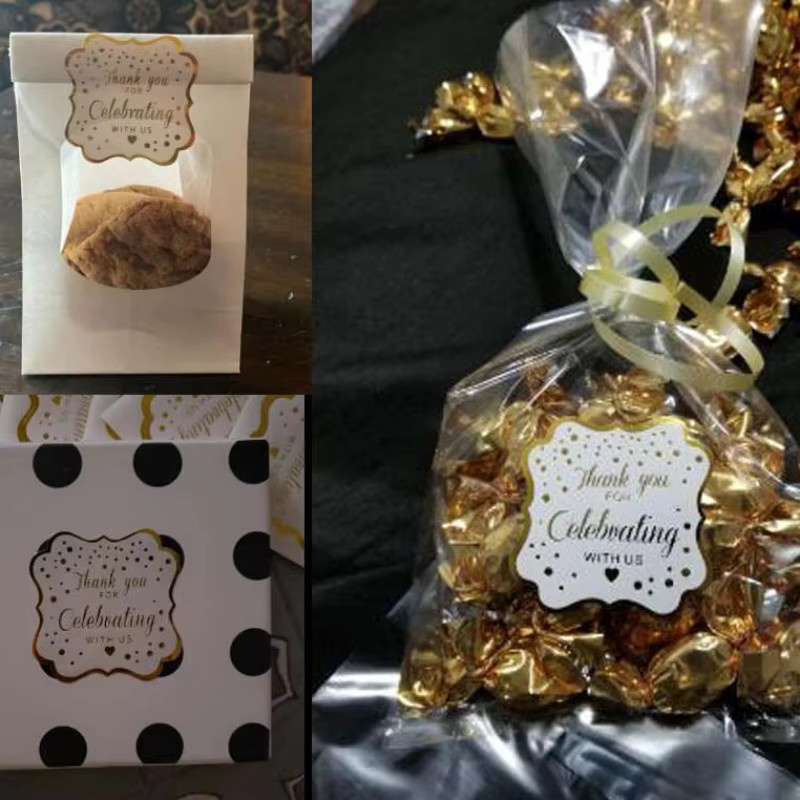 60 Stück Goldfolie Aufkleber Danke für die Feiern mit uns, Durchmesser: 5,1 cm, rechteckige Etiketten für Hochzeitsfeiern - Bild 5
