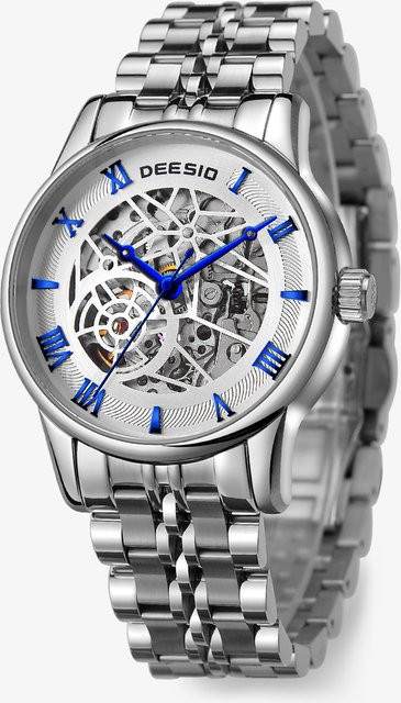 Deesio Herren-Automatik-Skelettuhr, Edelstahl, Silber, Vintage - Bild 1