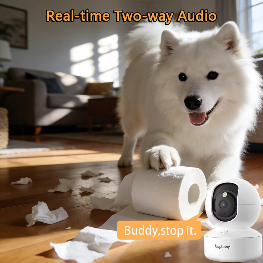 Boykeep 4MP Haustierkamera mit App-Steuerung, 5G/2,4GHz WLAN Innen-Sicherheits-Babykamera mit 360 Grad Schwenk- und Neigefunktion, 2-Wege-Audio und Nachtsicht, Weiß - Bild 3