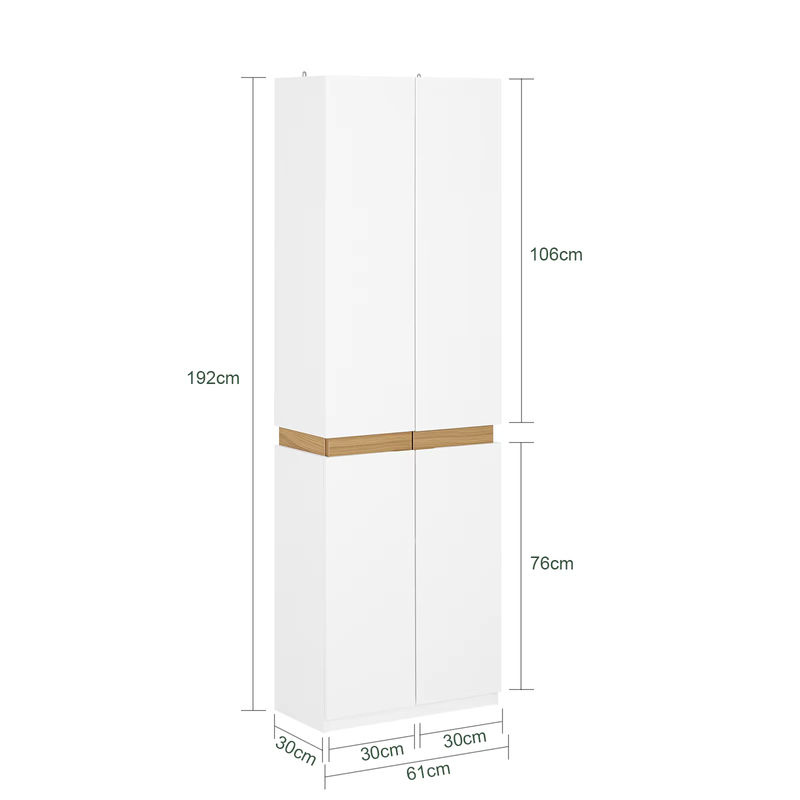 SoBuy KSB01-W Kleiderschrank und Hochschrank in Weiß mit 2 Türen und 5 Fächern, Mehrzweckschrank für Küche, Flur oder Schlafzimmer, H x B x T: 192 x 61 x 39,5 cm - Bild 3