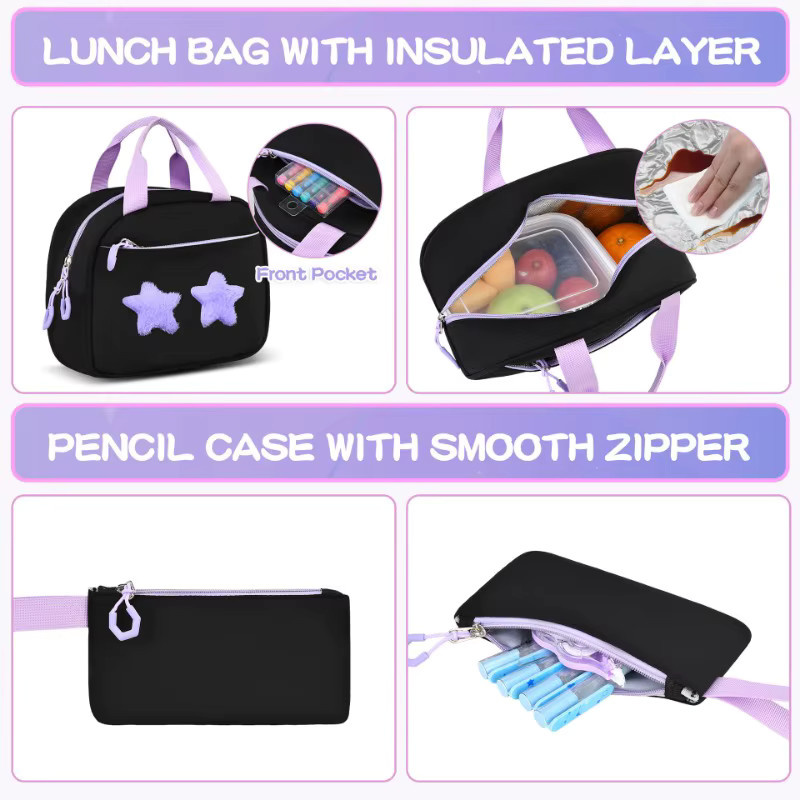 3-teiliges Schulranzen-Set in Pink und Schwarz mit Lunchbag und Federmäppchen - Bild 2