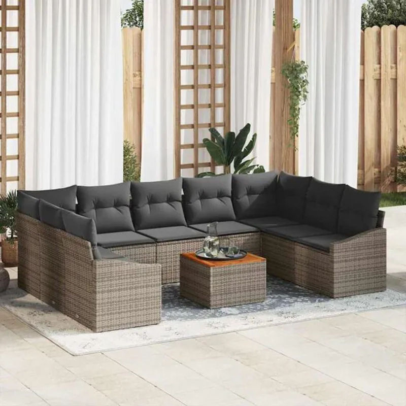 Modernes 10-teiliges Garten-Sofa-Set von vidaXL in Grau aus Rattan und Metall - Bild 1
