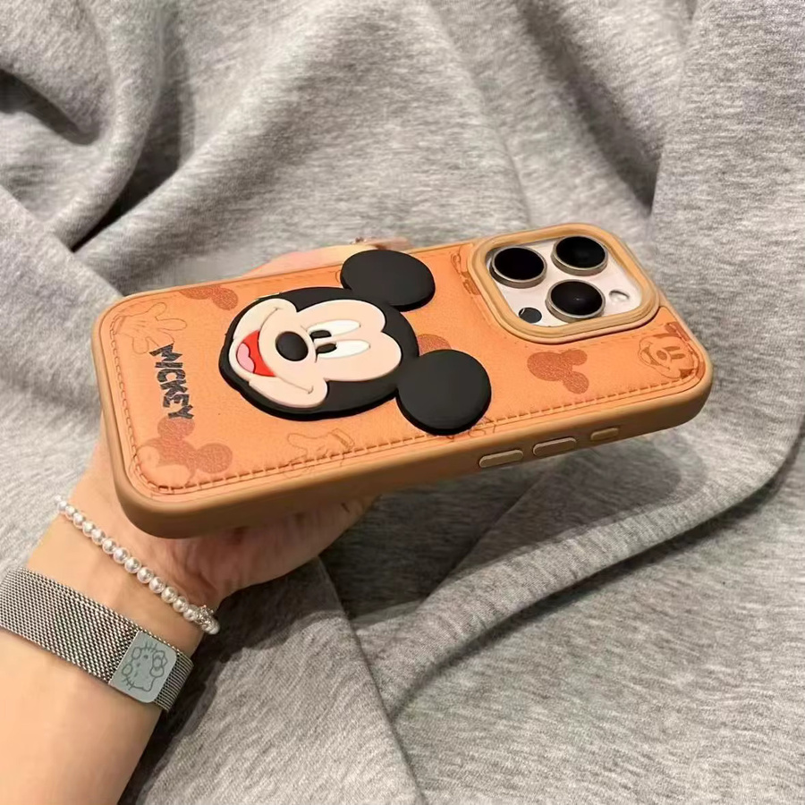 Mickey Mouse Handyhülle mit Leder-Muster für iPhone 17 Pro Max, 16, 15, 14, 13 stoßfeste Schutzhülle mit 3D-Design - Bild 2