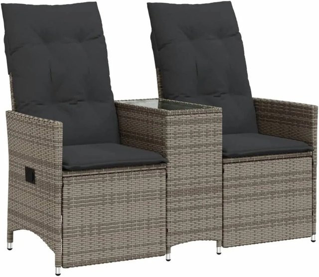 vidaXL Gartensofa 2-Sitzer mit Tisch aus grauem Polyrattan und Metallgestell inklusive UV-beständiger Polsterung - Bild 1