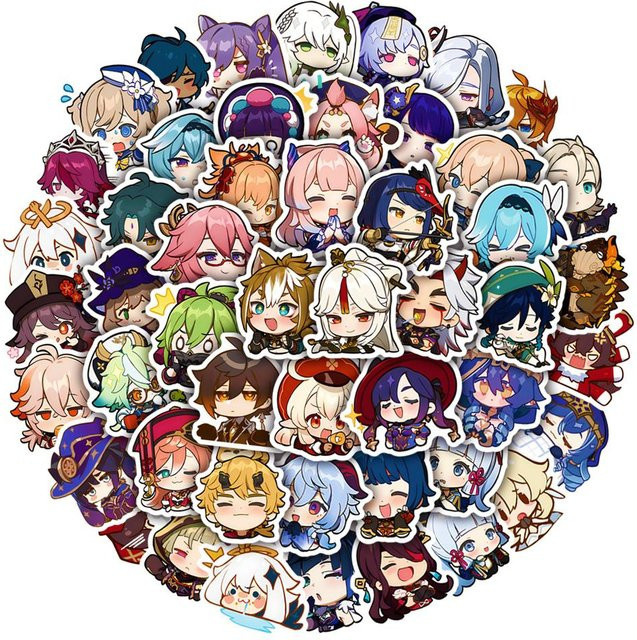 50 Stück Chibi Genshin Impact Sticker Set von Binchi Outdoor Product, wasserfeste Anime Aufkleber in Multicolor für Handyhüllen, iPad, Gepäck und Laptop - Bild 1