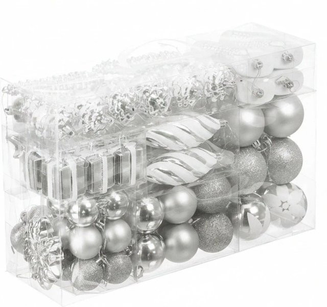 Relaxdays Weihnachtskugeln 72er Set aus Polystyrol in Silber mit Bändchen - Bild 1