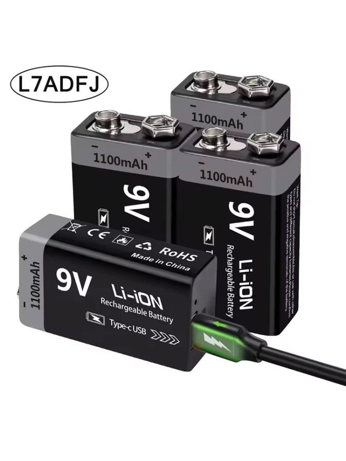 L7ADFJ 9V Li-Ion Akku 1100mAh Typ-C wiederaufladbar Schwarz 6F22 für RC Hubschrauber und Multimeter - Bild 7
