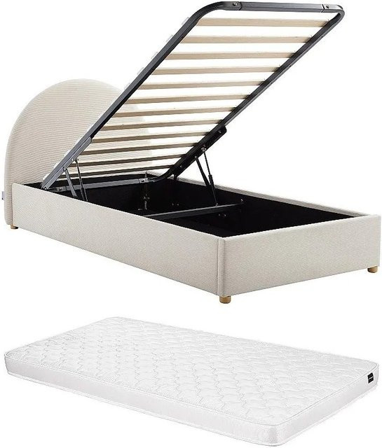 Vente-unique Bett Lirimo mit Bettkasten in Beige aus Cordstoff, B/T/H: 90 x 190 x 103 cm - Bild 1