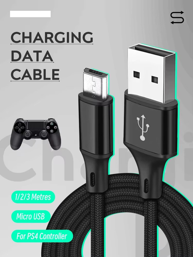 TECTINTER Micro-USB Ladekabel für PS4 und Xbox One Controller sowie Smartphones, Schwarz, Länge: 1,8 m - Bild 6