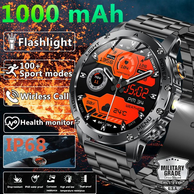 LIGE Militärische Smartwatch für Herren mit AMOLED HD-Display, GPS, Bluetooth-Anruf und IP68 Wasserdichtigkeit, 1000mAh Akku - Bild 1
