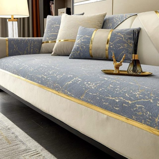 Four Seasons Universal-Sofabezug aus Chenille mit goldener Linie und Streifen, rutschfestes L-förmiges Couchkissen für dein Wohnzimmer, B/B: 70 x 70 cm - Bild 1