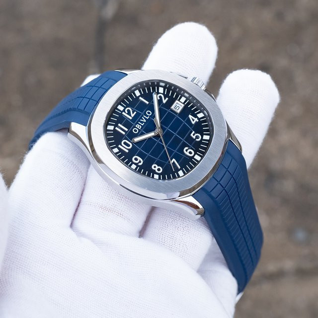 OBLVLO Armbanduhr Automatik, Edelstahl, blaues Zifferblatt, Herren - Bild 1