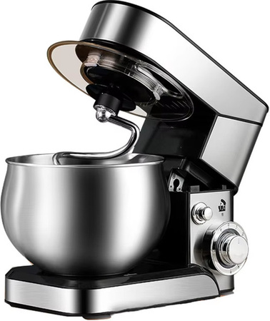 SUSWEETLIFE Standmixer Küchenmaschine mit 1200W Motor in Schwarz und Silber aus Edelstahl mit Knethaken, Rührbesen und Schneebesen sowie kippbarem Kopfdesign
