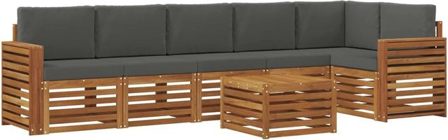 vidaXL Sofagarnitur 7-teilig aus Massivholz Akazie in Natur und Anthrazit mit L-Form und Polsterkissen - Bild 1