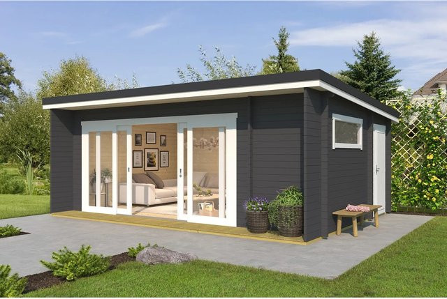 Lasita Blockbohlenhaus Java Gartenhaus mit Pultdach in Carbongrau, B/H/T: 348 x 256,5 x 470 cm - Bild 1