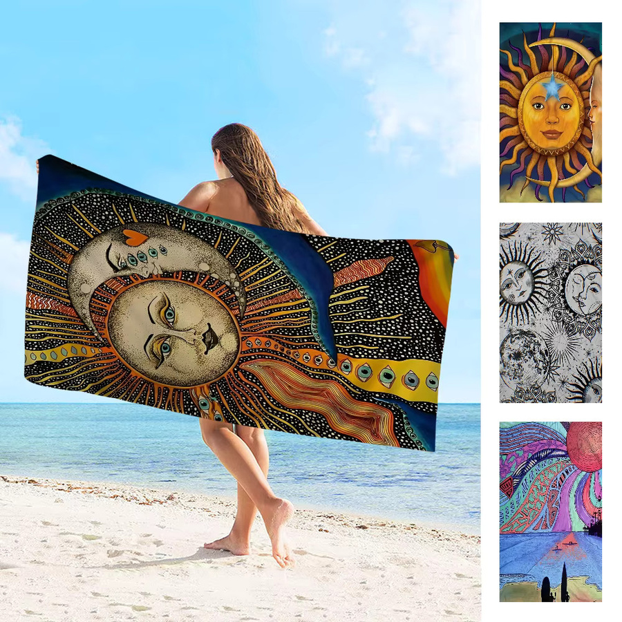 S-Sun Celestial Moon Boho Strandtuch aus Mikrofaser, schnelltrocknendes Sandfreies Handtuch in Multicolour - Bild 4