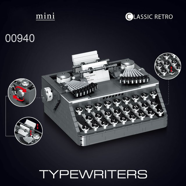 JAKI Retro-Bausteinset Mechanischer Drucker DIY-Montagespielzeug in Grau - Bild 1