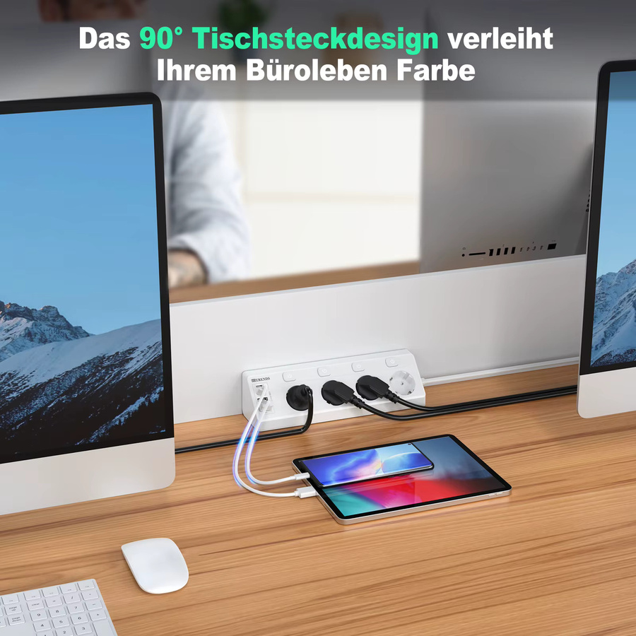 HITRENDS Desktop-Steckdosenleiste mit Überspannungsschutz, USB-A-Anschluss und 2 m Verlängerungskabel, Weiß - Bild 3