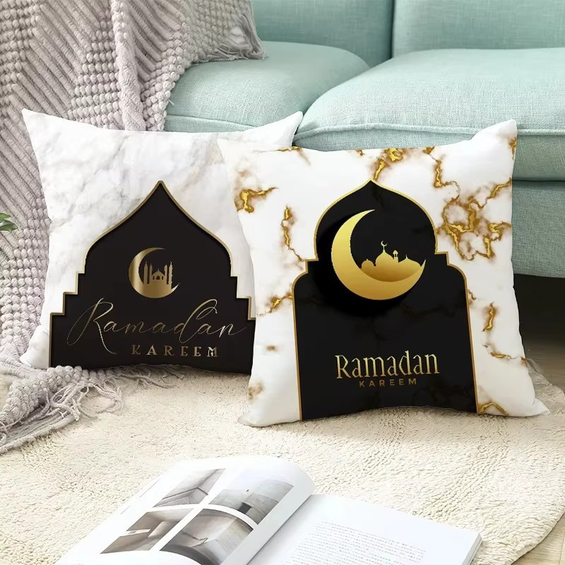 VIKAMA Ramadan Mubarak Wurfkissen-Set mit orientalischem Sternen-Design, quadratisch, 30 x 30 cm - Bild 2