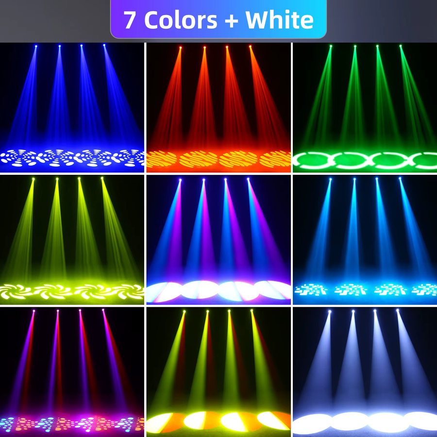 DayFlicker 2er Set RGBW LED Moving Head 120 W in Weiß mit 8 Farben und 8 Gobos sowie DMX512 und Sprachsteuerung - Bild 3