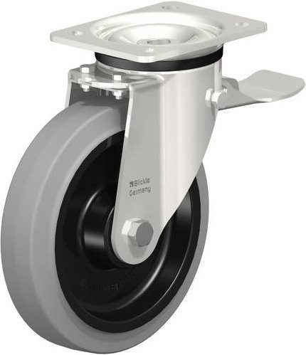 Blickle Lenkrolle LKX-POEV 200XKA-ST-SG mit Feststeller in Schwarz-Grau aus Edelstahl, Rad-Durchmesser: 20 cm, Tragfähigkeit: 500 kg - Bild 1