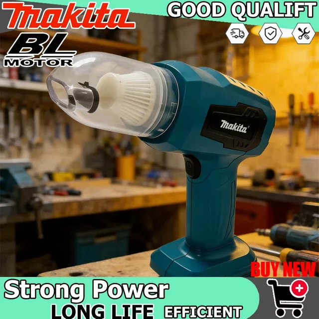 Makita Mini-Handstaubsauger für Auto und Tastatur, Blau, 0,1 l, kabellos und tragbar, kompatibel mit 18V-Akkus - Bild 1