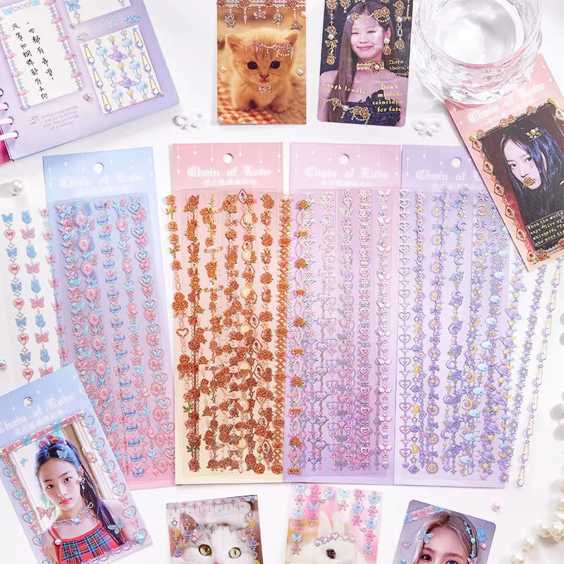 3 Stück Holographische Aufkleber mit langen Streifen und Halsketten-Motiv in Multicolour für Journal Guka und DIY-Projekte - Bild 1