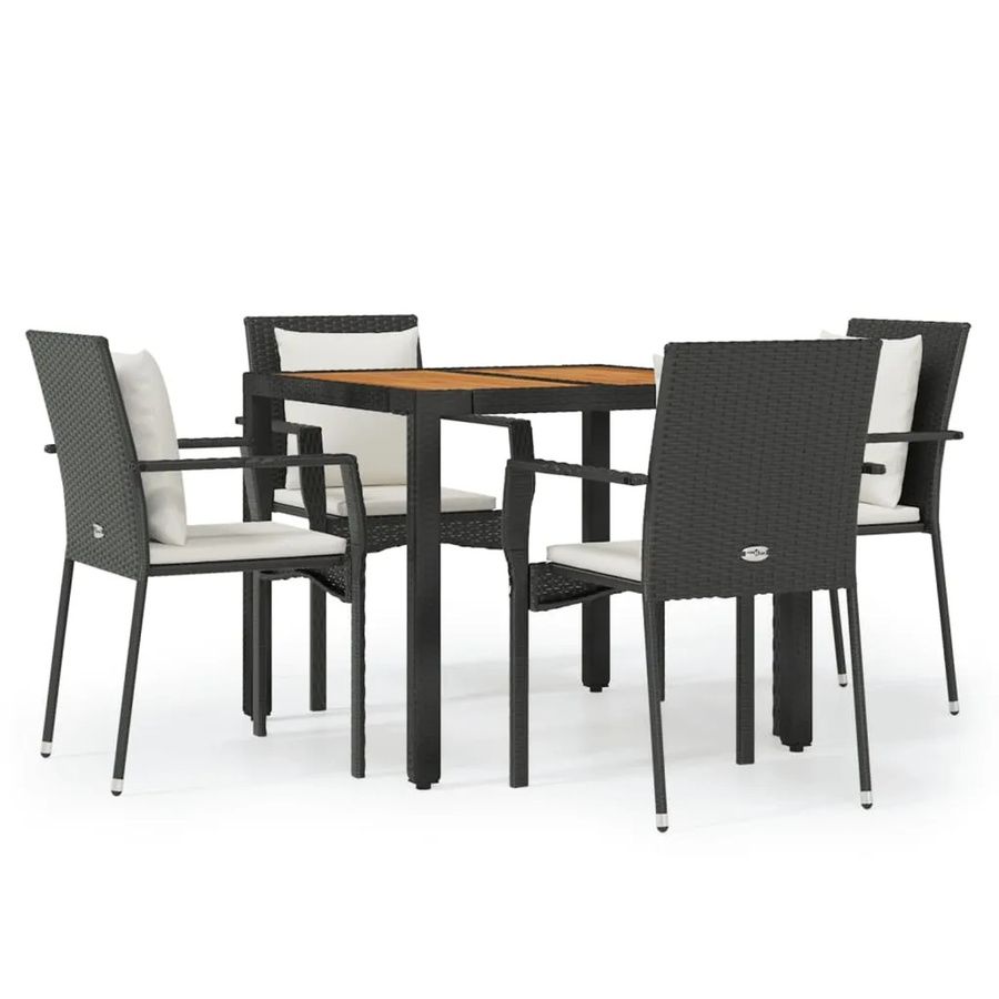vidaXL 5-teilige Garten-Essgruppe aus Poly-Rattan und massivem Akazienholz in Schwarz mit Kissen - Bild 2