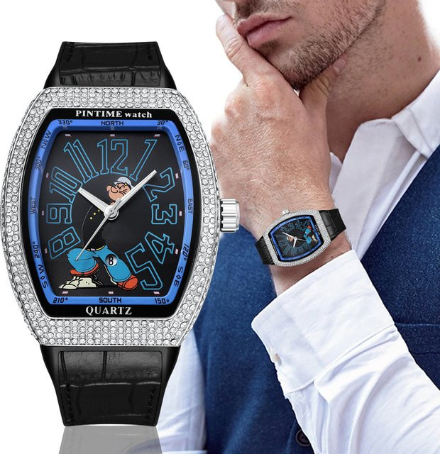 ZBJP Armbanduhr Tonneau, Diamant, Leder, Quarz, Silber, Herren - Bild 1