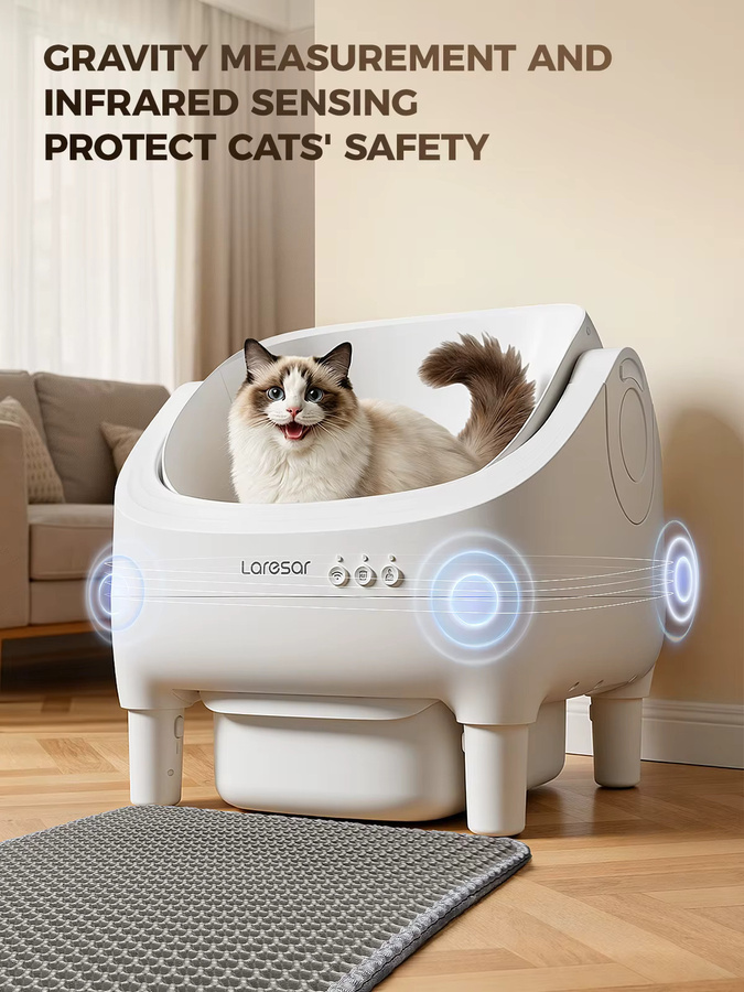 Laresar Elektrische selbstreinigende Katzentoilette mit App-Steuerung, Aromatherapie und Infrarot-Sensorschutz in Weiß - Bild 2