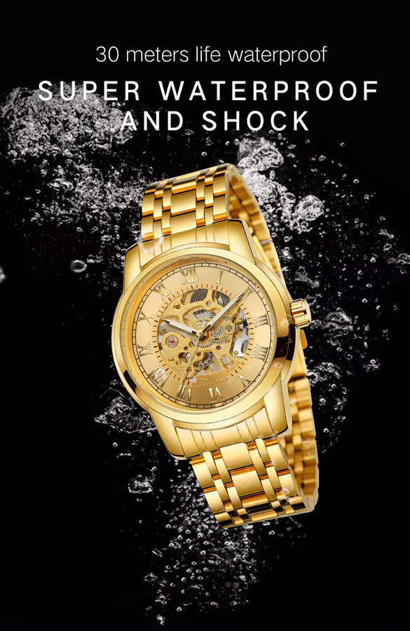 WINNER Armbanduhr, Automatik, Edelstahl, Gold, Herren, Leuchtzeiger - Bild 3
