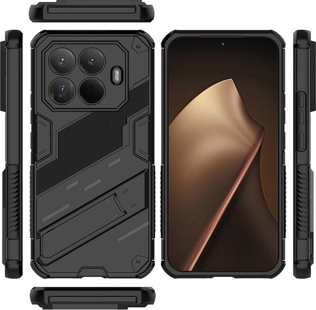 Xiaomi 15T Pro 15T Schutzhülle im Punk-Stil mit Ständer-Halterung und Rüstung-Schutz, Schwarz - Bild 1