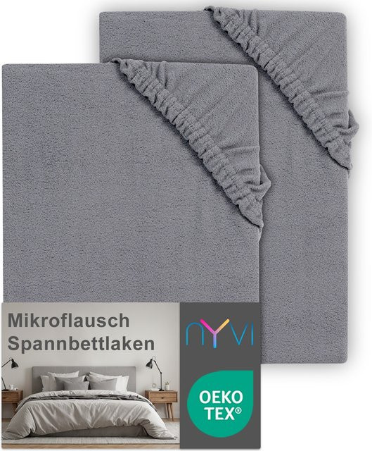 NYVI DreamScience Mikroflausch Spannbettlaken aus Mikrofaser, 2er Pack, Grau, B/T: 100 x 200 cm - Bild 1