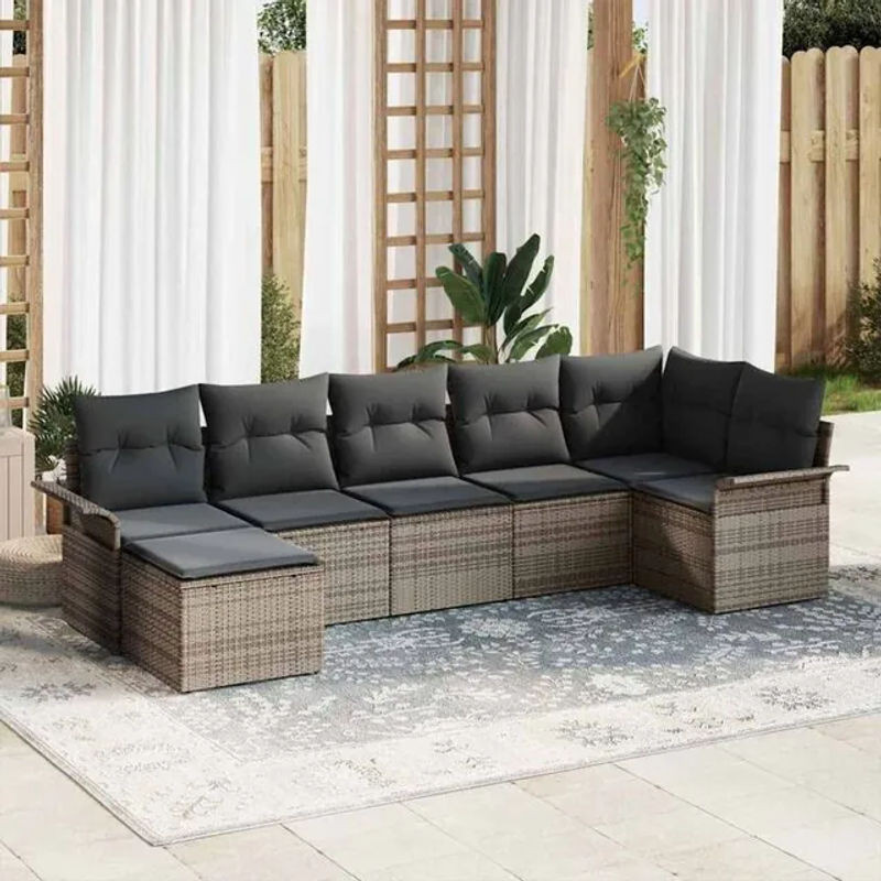 7-teiliges Garten-Sofa-Set aus Poly-Rattan mit Kissen und Stauraum in Grau von vidaxl - Bild 1