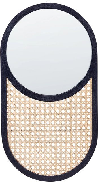 Beliani Wandspiegel BALEAL in Boho-Design aus Rattan und Glas, Oval, Beige-Schwarz, B/T/H: 30 x 56 x 2 cm - Bild 1