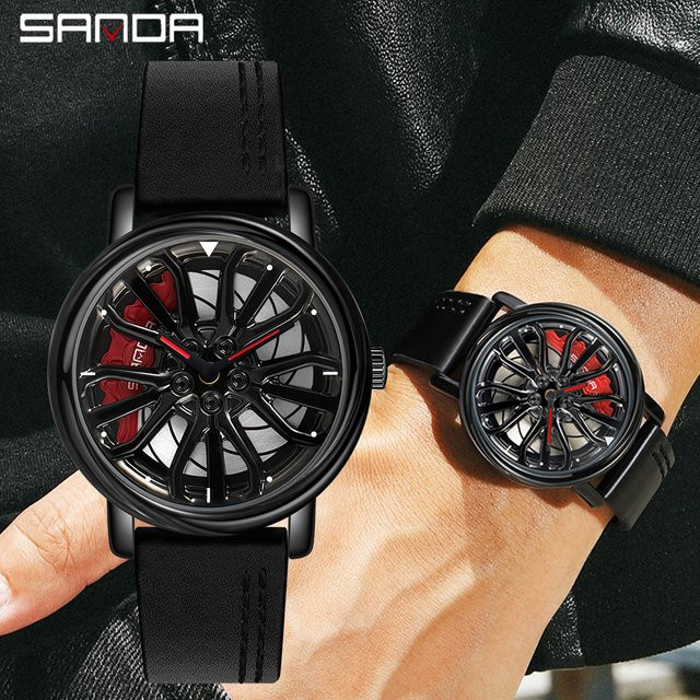 SANDA Armbanduhr, Quarz, Leder, Schwarz, Herren - Bild 1