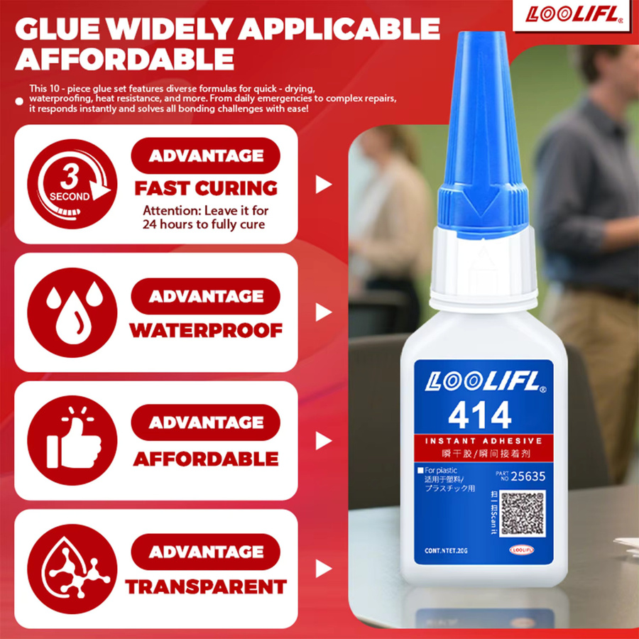 LOOLIFL Superkleber 10er-Pack, transparenter Sekundenkleber für Kunststoff, Metall, Holz, Glas und Keramik mit Präzisionsdüse - Bild 4